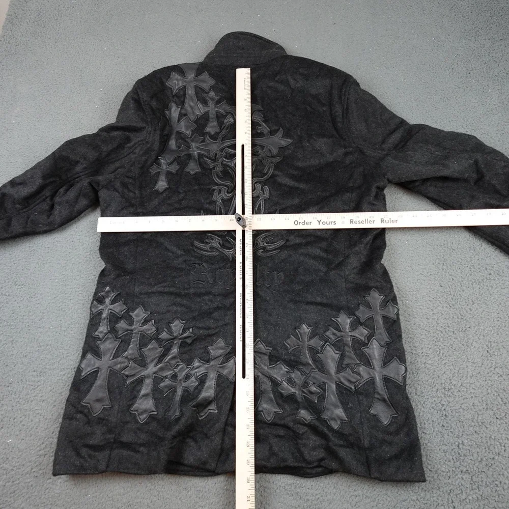 Raw-7 Royalty Blazer Mens 42 Gray Cashmere Gothic Cross Leather Jacket Rock